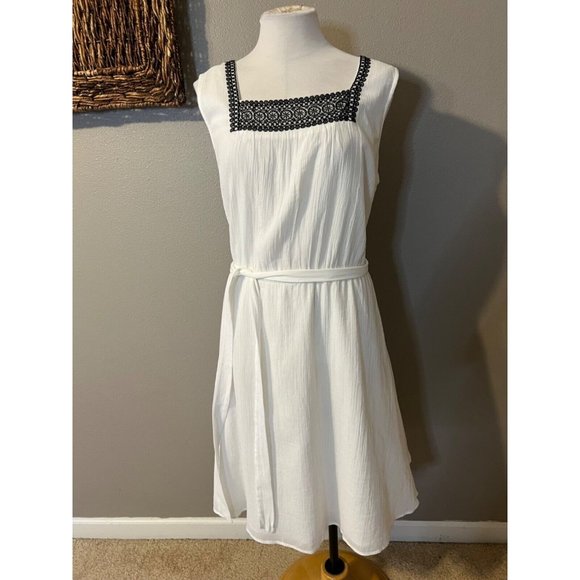 Talbots Dress 16 White Gauze Cotton Flowy Embroidered Black NWT Washable $119 - Picture 2 of 13